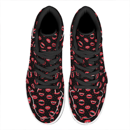 Red Halloween Vampire Lips Pattern Print High Top Leather Sneakers