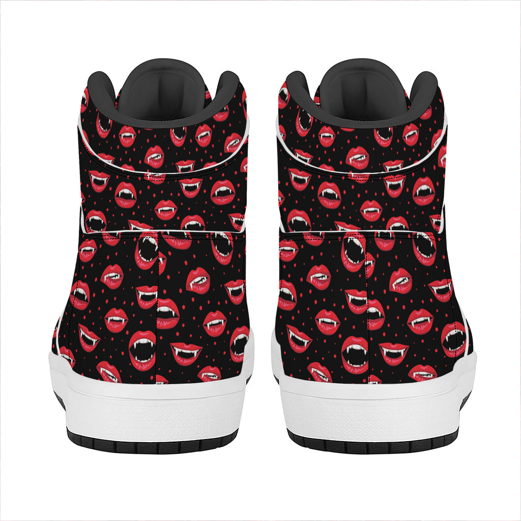Red Halloween Vampire Lips Pattern Print High Top Leather Sneakers