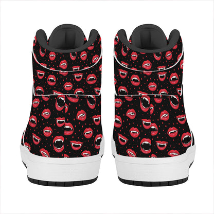 Red Halloween Vampire Lips Pattern Print High Top Leather Sneakers