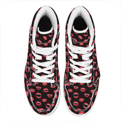 Red Halloween Vampire Lips Pattern Print High Top Leather Sneakers