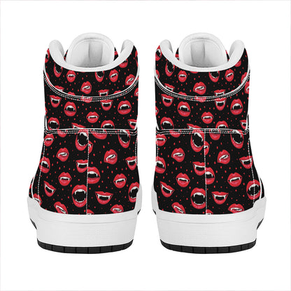 Red Halloween Vampire Lips Pattern Print High Top Leather Sneakers