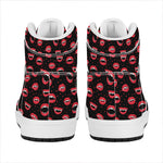 Red Halloween Vampire Lips Pattern Print High Top Leather Sneakers