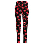 Red Halloween Vampire Lips Pattern Print High-Waisted Pocket Leggings