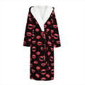 Red Halloween Vampire Lips Pattern Print Hooded Bathrobe