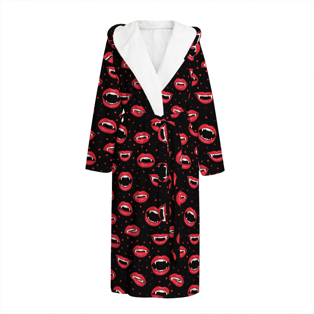 Red Halloween Vampire Lips Pattern Print Hooded Bathrobe