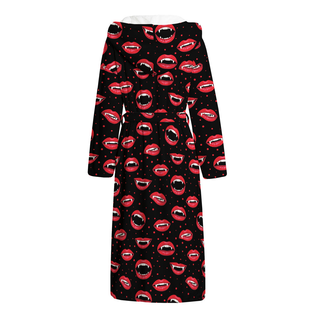 Red Halloween Vampire Lips Pattern Print Hooded Bathrobe