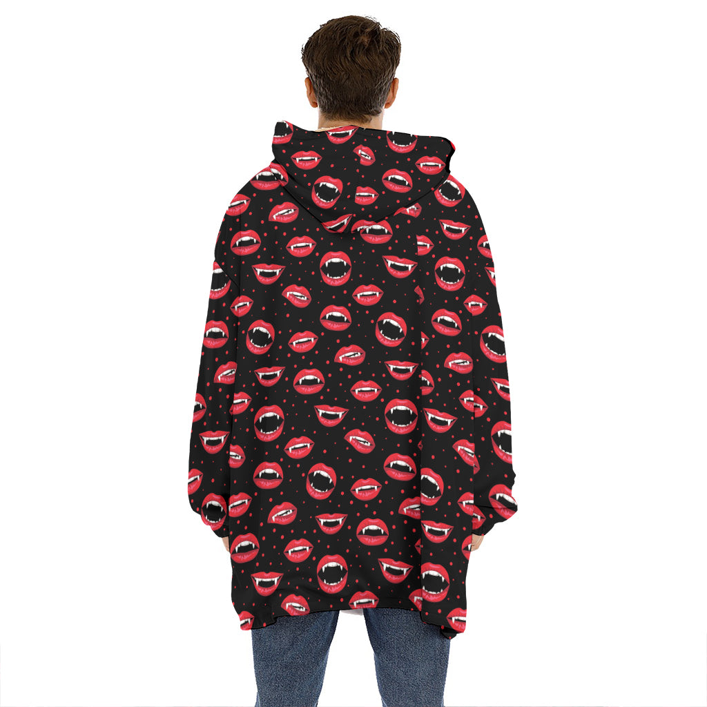 Red Halloween Vampire Lips Pattern Print Hoodie Blanket