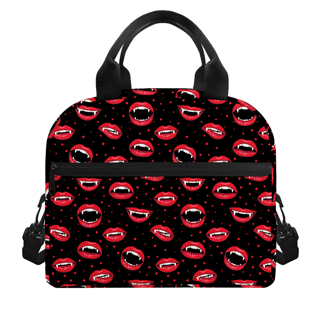 Red Halloween Vampire Lips Pattern Print Insulated Lunch Bag
