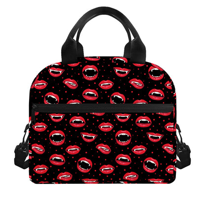 Red Halloween Vampire Lips Pattern Print Insulated Lunch Bag
