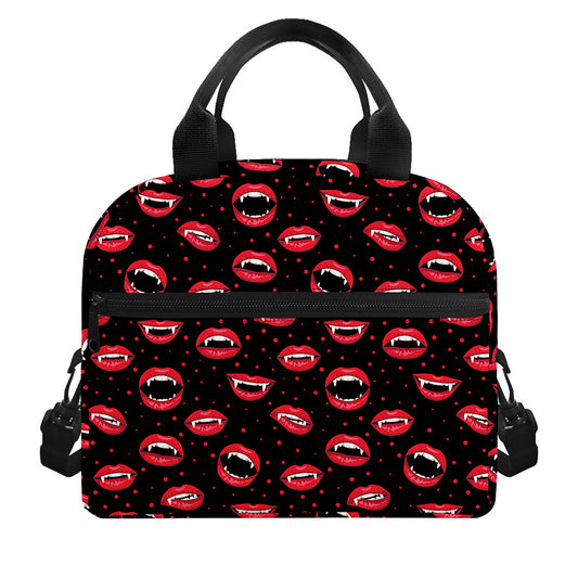 Red Halloween Vampire Lips Pattern Print Insulated Lunch Bag