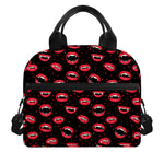 Red Halloween Vampire Lips Pattern Print Insulated Lunch Bag