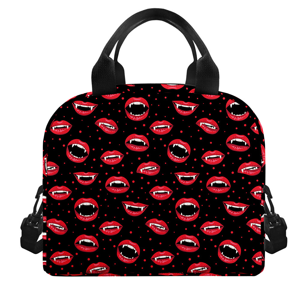 Red Halloween Vampire Lips Pattern Print Insulated Lunch Bag