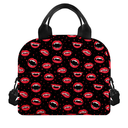 Red Halloween Vampire Lips Pattern Print Insulated Lunch Bag
