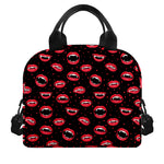 Red Halloween Vampire Lips Pattern Print Insulated Lunch Bag