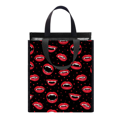 Red Halloween Vampire Lips Pattern Print Insulated Lunch Tote