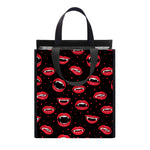 Red Halloween Vampire Lips Pattern Print Insulated Lunch Tote