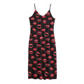 Red Halloween Vampire Lips Pattern Print Jersey Midi Cami Dress