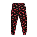 Red Halloween Vampire Lips Pattern Print Jogger Pants