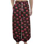 Red Halloween Vampire Lips Pattern Print Lantern Pants