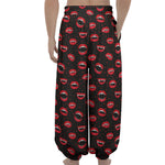 Red Halloween Vampire Lips Pattern Print Lantern Pants
