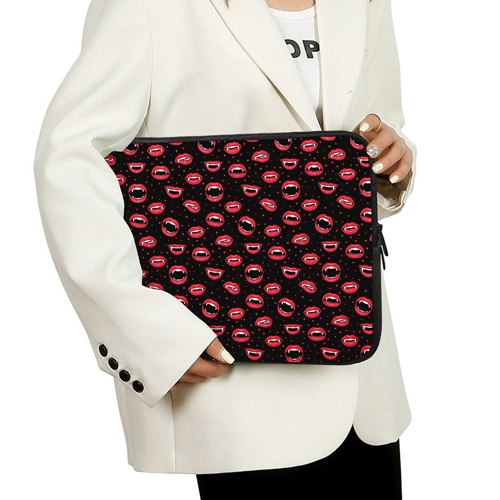 Red Halloween Vampire Lips Pattern Print Laptop Sleeve