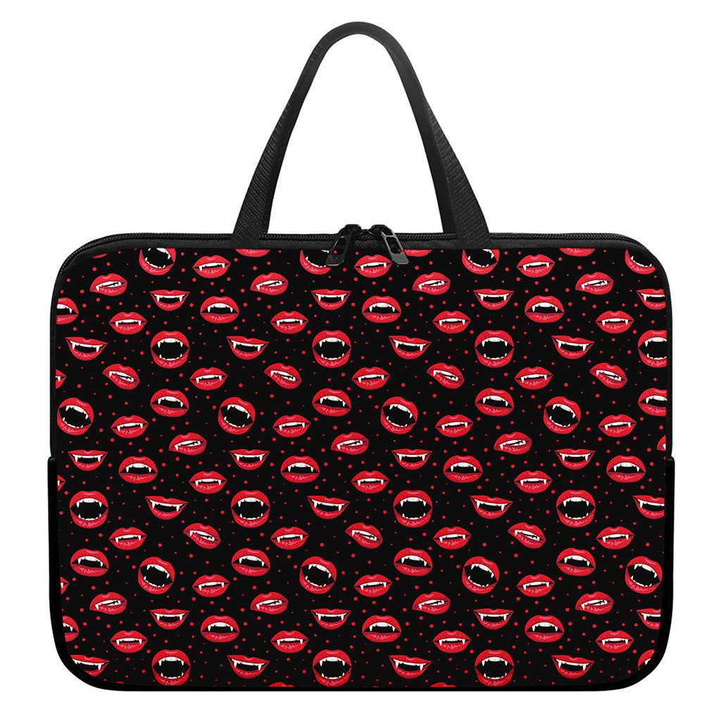Red Halloween Vampire Lips Pattern Print Laptop Sleeve With Handle