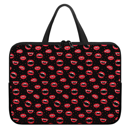Red Halloween Vampire Lips Pattern Print Laptop Sleeve With Handle