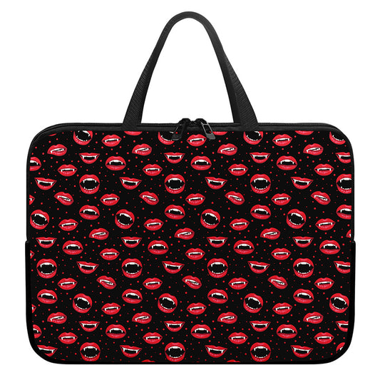 Red Halloween Vampire Lips Pattern Print Laptop Sleeve With Handle