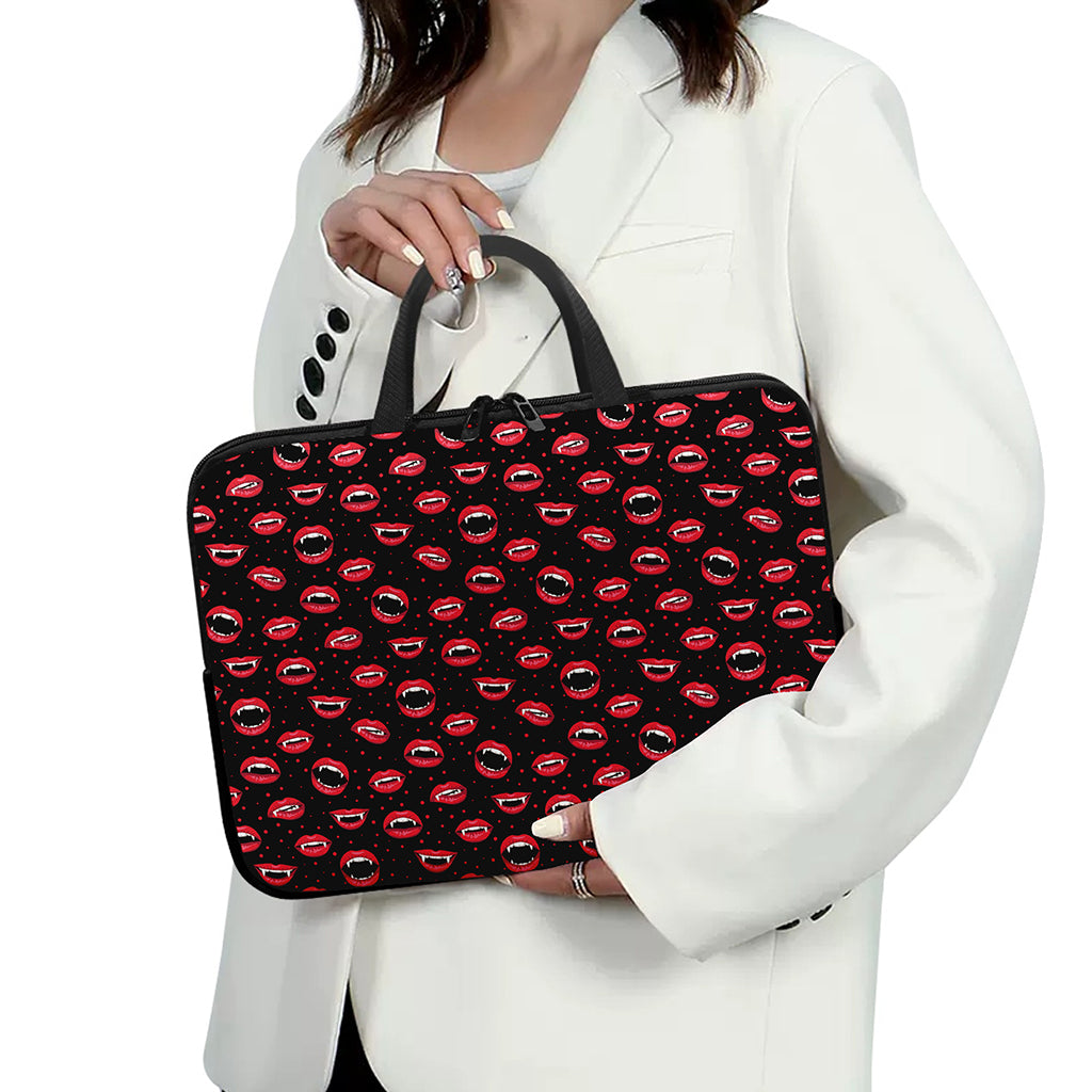 Red Halloween Vampire Lips Pattern Print Laptop Sleeve With Handle