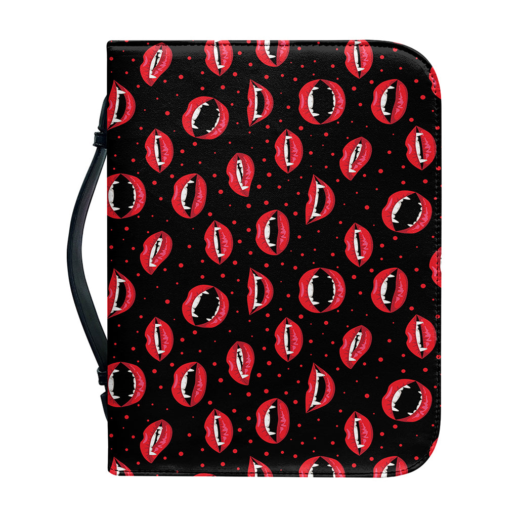 Red Halloween Vampire Lips Pattern Print Leather Bible Cover