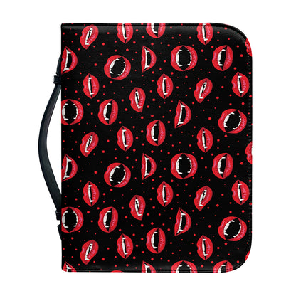 Red Halloween Vampire Lips Pattern Print Leather Bible Cover