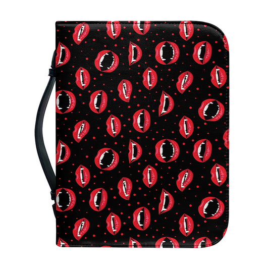 Red Halloween Vampire Lips Pattern Print Leather Bible Cover