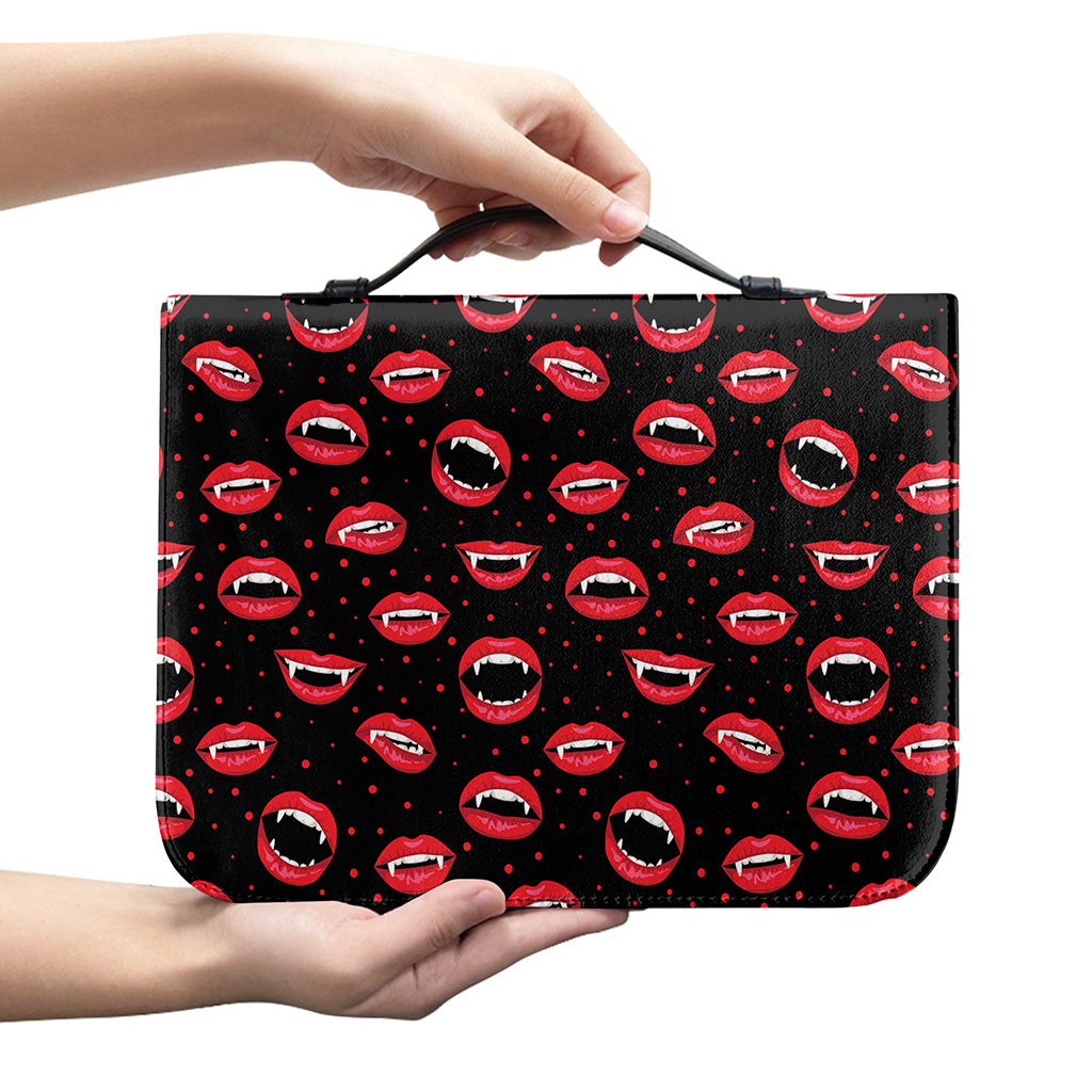 Red Halloween Vampire Lips Pattern Print Leather Bible Cover