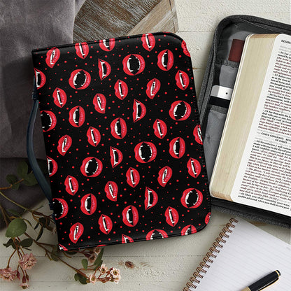 Red Halloween Vampire Lips Pattern Print Leather Bible Cover