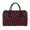 Red Halloween Vampire Lips Pattern Print Leather Duffel Bag