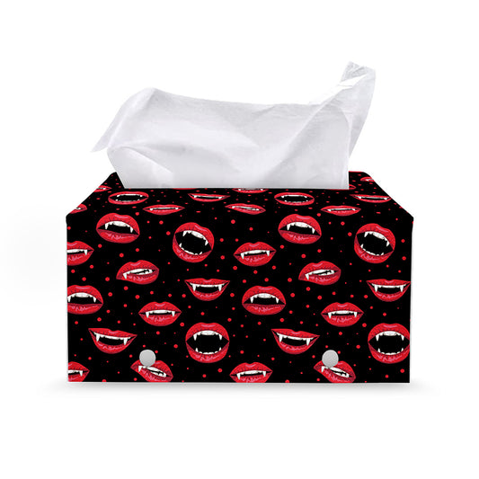 Red Halloween Vampire Lips Pattern Print Leather Tissue Box Cover