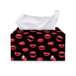 Red Halloween Vampire Lips Pattern Print Leather Tissue Box Cover
