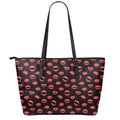 Red Halloween Vampire Lips Pattern Print Leather Tote Bag With Zipper