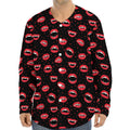 Red Halloween Vampire Lips Pattern Print Long Sleeve Baseball Jersey