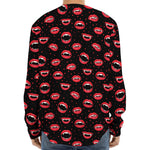 Red Halloween Vampire Lips Pattern Print Long Sleeve Baseball Jersey