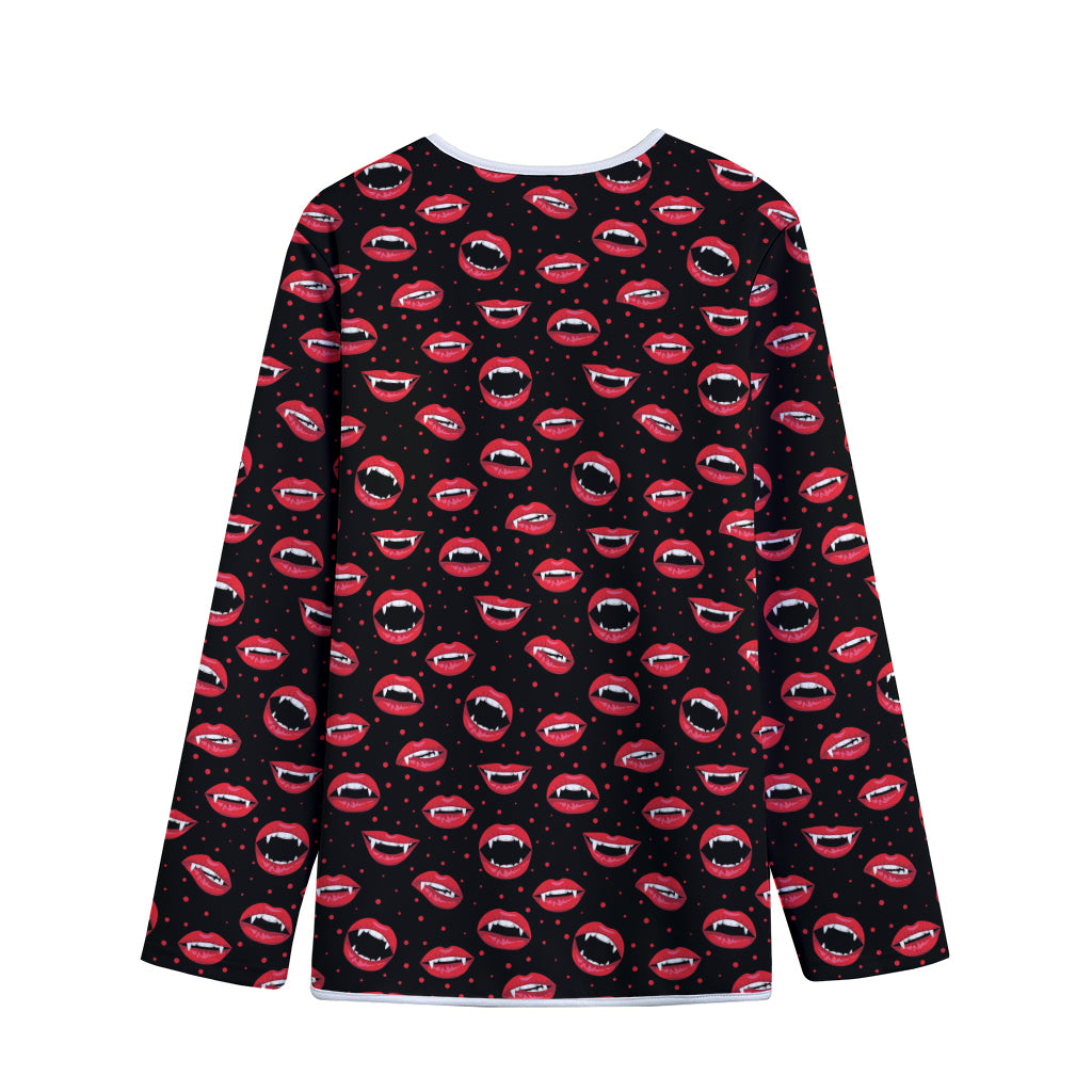 Red Halloween Vampire Lips Pattern Print Long Sleeve Short Coat