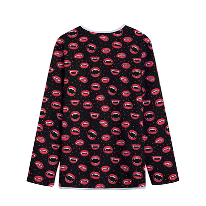 Red Halloween Vampire Lips Pattern Print Long Sleeve Short Coat