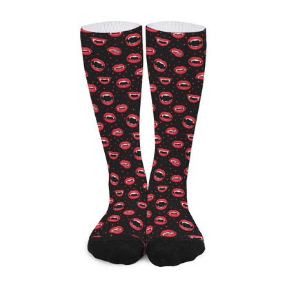 Red Halloween Vampire Lips Pattern Print Long Socks