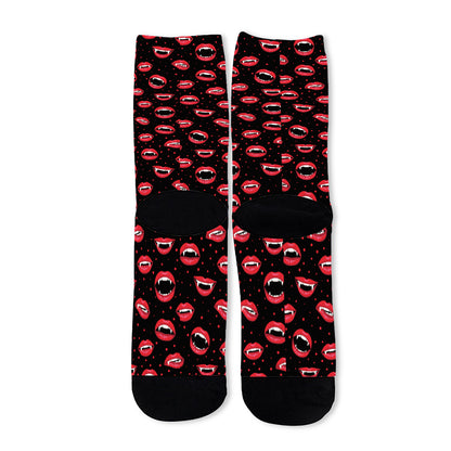 Red Halloween Vampire Lips Pattern Print Long Socks