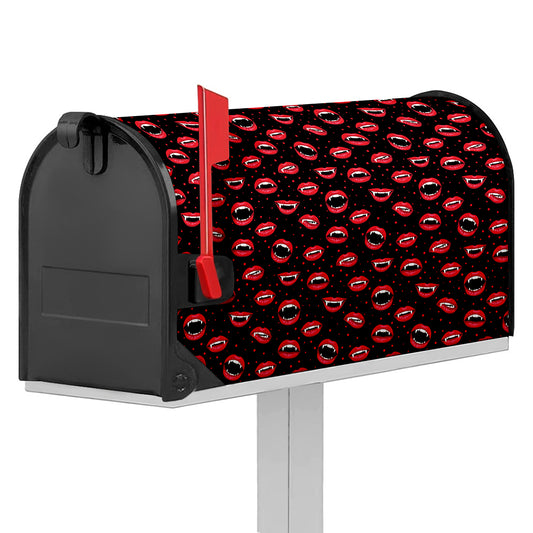 Red Halloween Vampire Lips Pattern Print Mailbox Cover