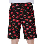 Red Halloween Vampire Lips Pattern Print Men's Beach Shorts