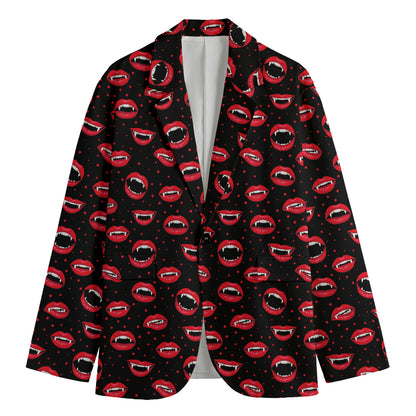 Red Halloween Vampire Lips Pattern Print Men's Blazer