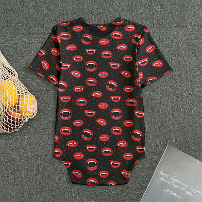 Red Halloween Vampire Lips Pattern Print Men's Bodysuit
