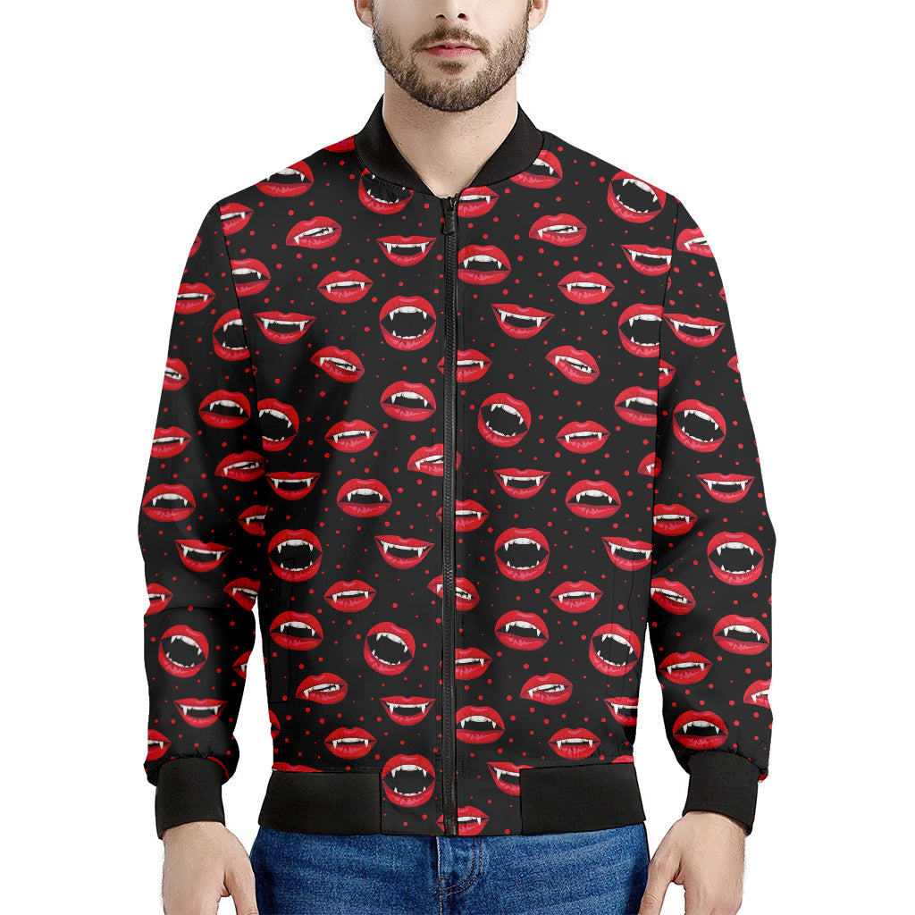 Red Halloween Vampire Lips Pattern Print Men's Bomber Jacket