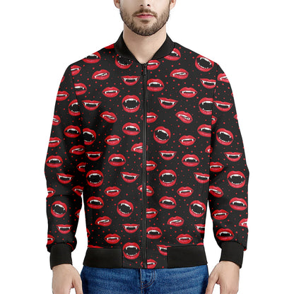 Red Halloween Vampire Lips Pattern Print Men's Bomber Jacket